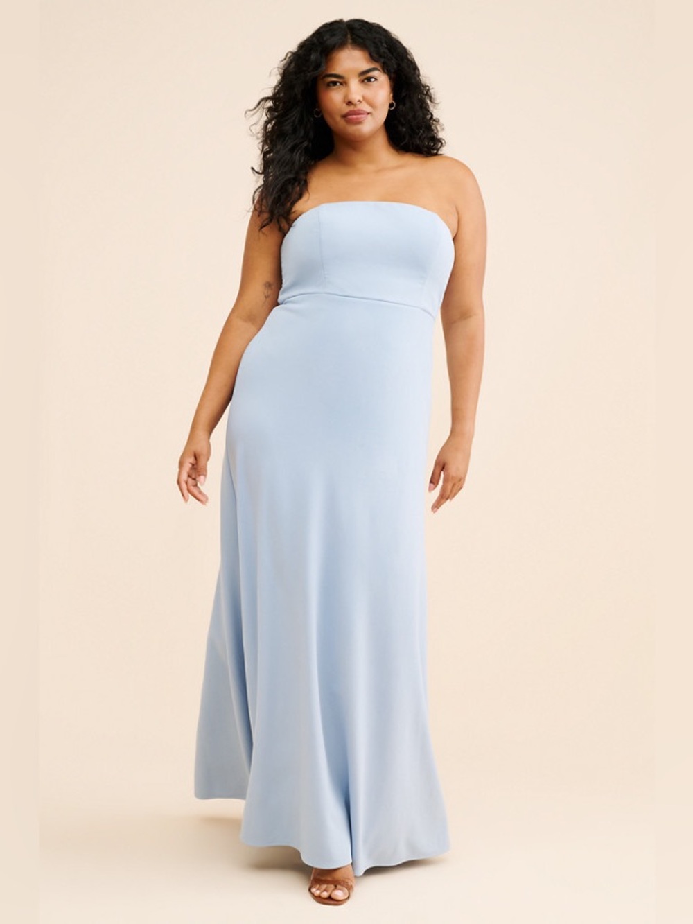 BHLDN Everly Strapless Powder Blue Maxi Crepe Gown